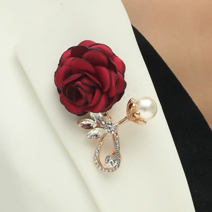 Red Rose Pearl Crystal Brooch High-Quality Women’s Fashion Pin