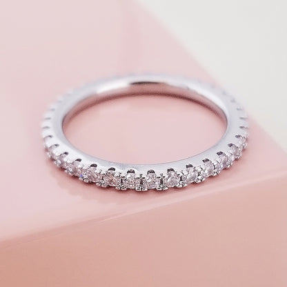 1.75mm Cz Trendy Silver Color Aesthetic Cz Stackable Ring Eternity Band for Women Gift for Friend Jewelry R7026