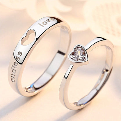 2-Pcs Zircon Heart Couple Rings Forever Love Wedding Jewelry for Men & Women