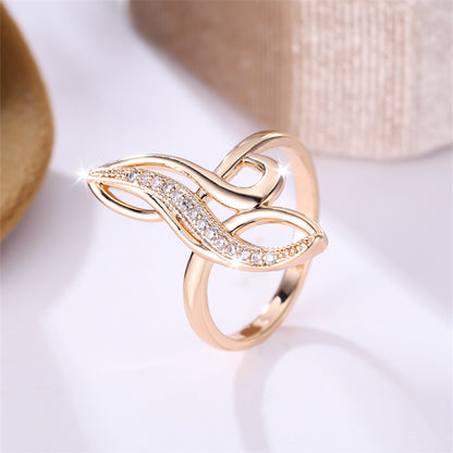 Unique Infinity Rings For Women Geometric Tree Leaf Wedding Bands Champagne Gold Color White Zircon Cocktail Ring Party Jewelry