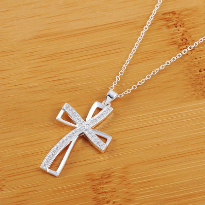 925 Sterling Silver Cross Pendant Necklace 45cm Women’s Jewelry