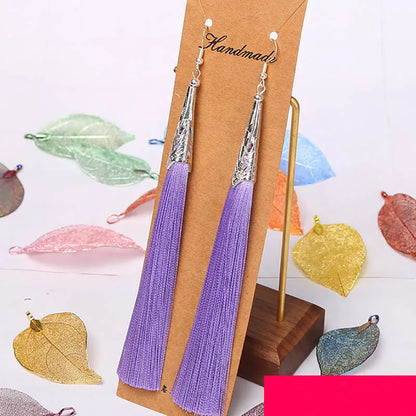 Bohemian Tassel Long Earrings White Red Silk for Women