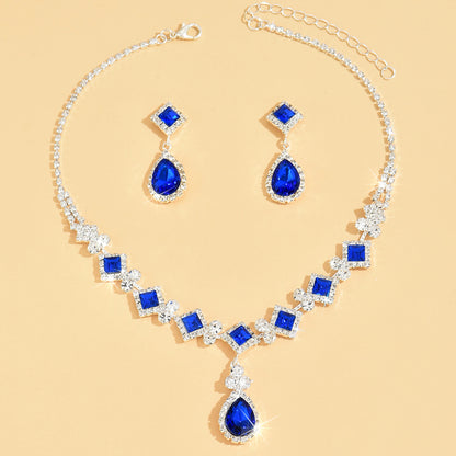 3-Piece Women's Geometric Droplet Earrings and Necklace Set Wedding Party