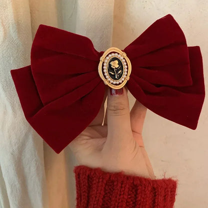 New Black Velvet Bow Hair Pins Elegant Fabric Alloy Roses Hair Clips for Women Fashion Ponytail Barrette Headwear Accessories