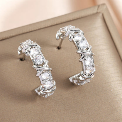 Hip Hop Round Hoop Earrings For Men Crystal Cubic Zirconia Fashion Versatile Male Jewelry Trend Circle Earring Gift