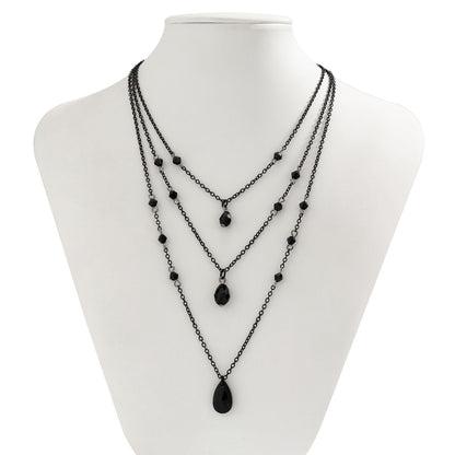 IngeSight.Z Gothic Multi layered Black Droplet Crystal Pendant Necklace Set for Women Vintage Black Metal Link Chain Choker Neck