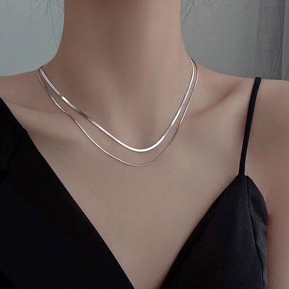 2025 S925 Silver Double Layer Box Chain Snake Clavicle Chain Necklace Female Fashion Hip-hop Retro Unique Design Fine Jewelry