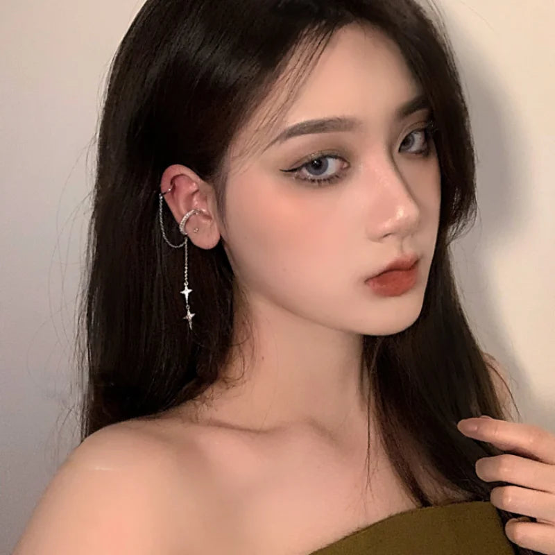 Fashion Minimalist No Piercing Ear Cuff Tassel Star Earrings