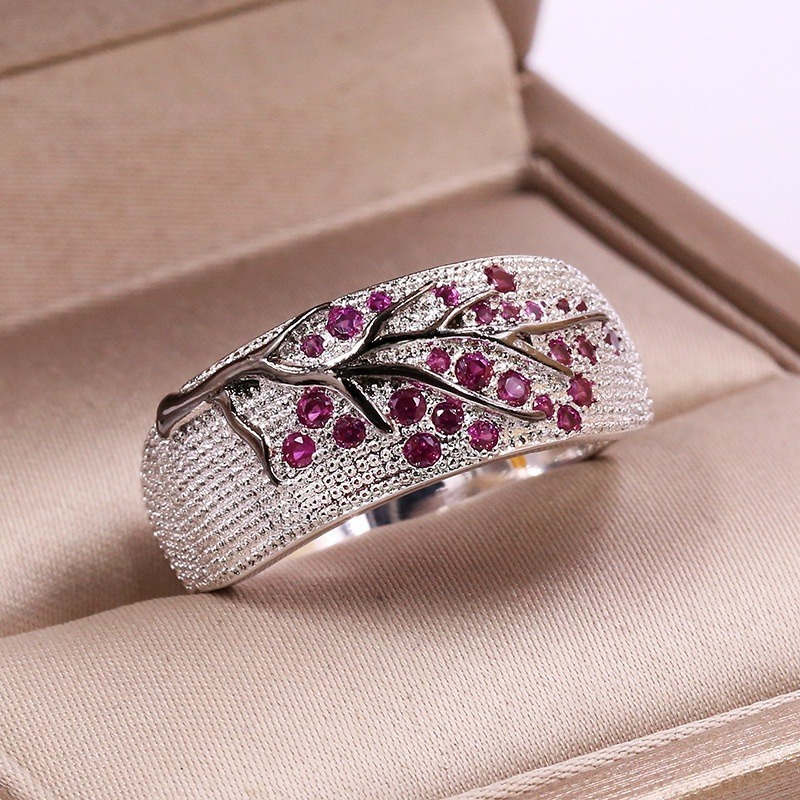 Luxury Silver Color Plum Blossom Branch Stones Cubic Zirconia Women Rings Fashion Jewelry Wedding Rings for Women Jewelry