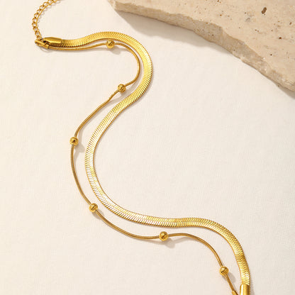 Double-Layer Stainless Steel Anklet Beads & Snake Chain for Women