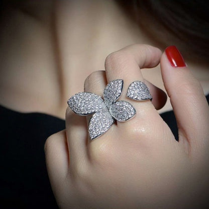Luxury Cubic Zirconia Butterfly Flower Ring Adjustable Women’s Jewelry