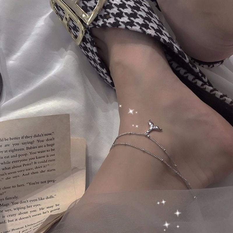 925 Sterling Silver Fishtail Double-Layer Anklet Jewelry for Women
