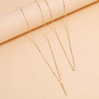Fashion Multi-layer Necklace For Women Simple Crystal Water Drop Pendant Gold Silver Color Chain Choker Trend Jewelry