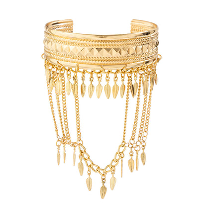 Golden Coin & Leaf Tassel Arm Cuff Unisex Upper Arm Bracelet