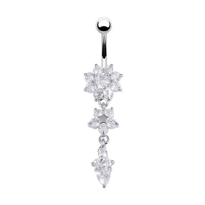 Crystal Flower Belly Button Ring Sexy Navel Piercing Jewelry for Women