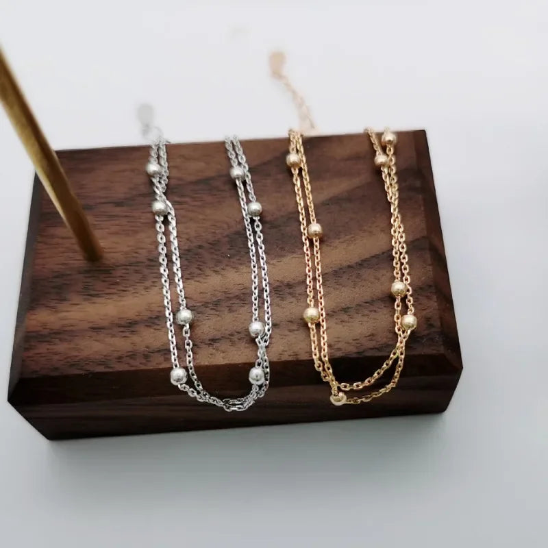 Double Layer Beaded Bracelet Women’s Gold Chain Jewelry