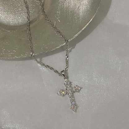 Women’s Punk Cross Necklace Shiny Zircon Thin Chain Jewelry