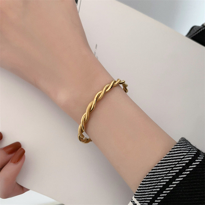 Trendy Gold Twist Cuff Bracelet 316L Stainless Steel Bangles for Women