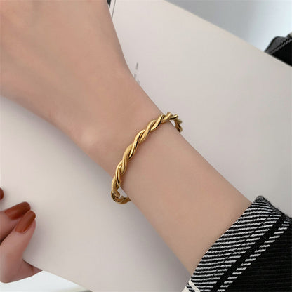 Trendy Gold Twist Cuff Bracelet 316L Stainless Steel Bangles for Women