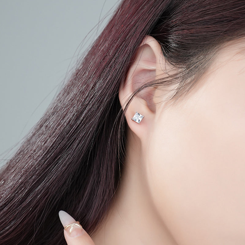 925 Sterling Silver Square Crystal Stud Earrings for Women XY0284
