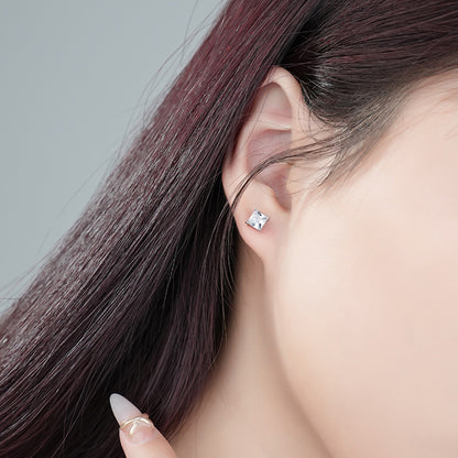 925 Sterling Silver Square Crystal Stud Earrings for Women XY0284