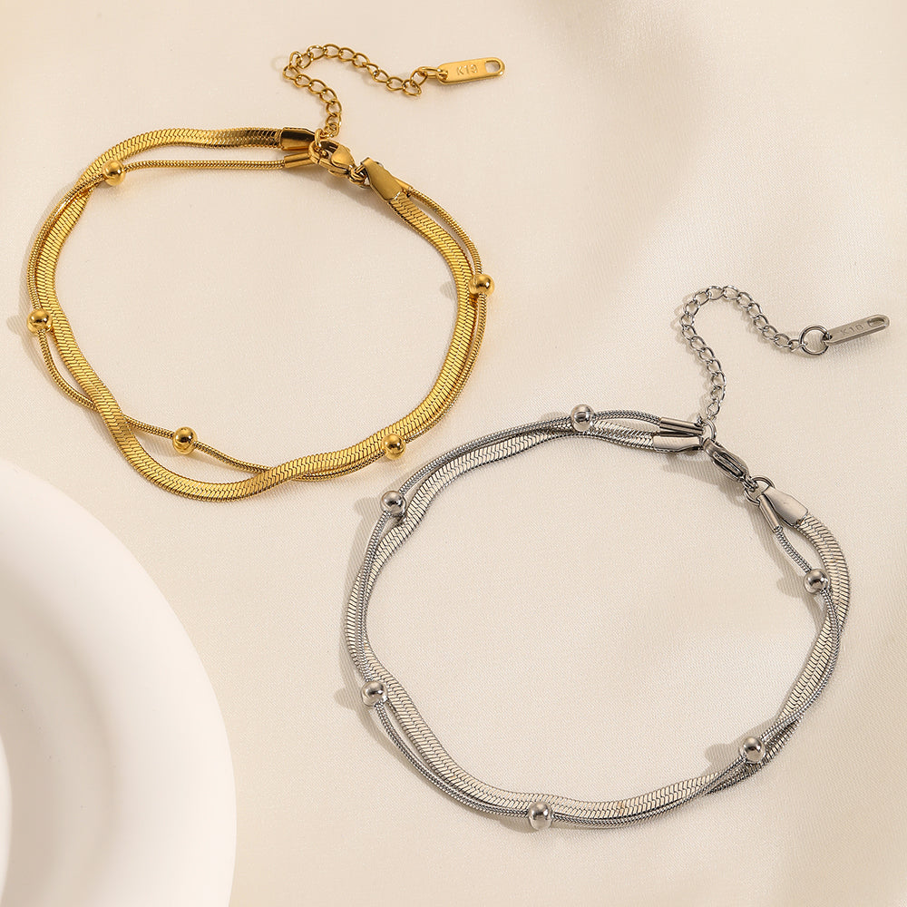 316L Stainless Steel Gold Anklet Double-Layer Leg Chain for Women