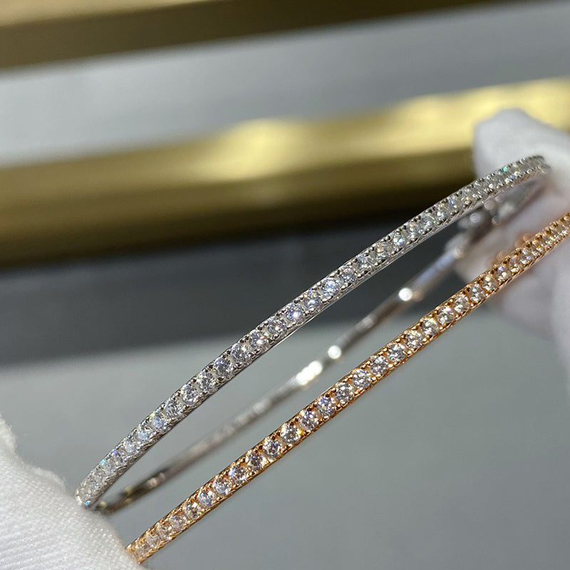 925 Sterling Silver Gold Diamond Bangle for Women Wedding Jewelry 6cm