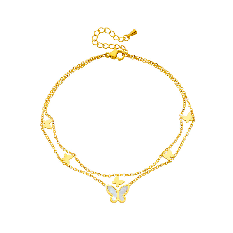 316L Stainless Steel 2-Layer Butterfly Charm Anklets For Women Girl New Fashion Leg Chain Non-fading Jewelry Gift Party