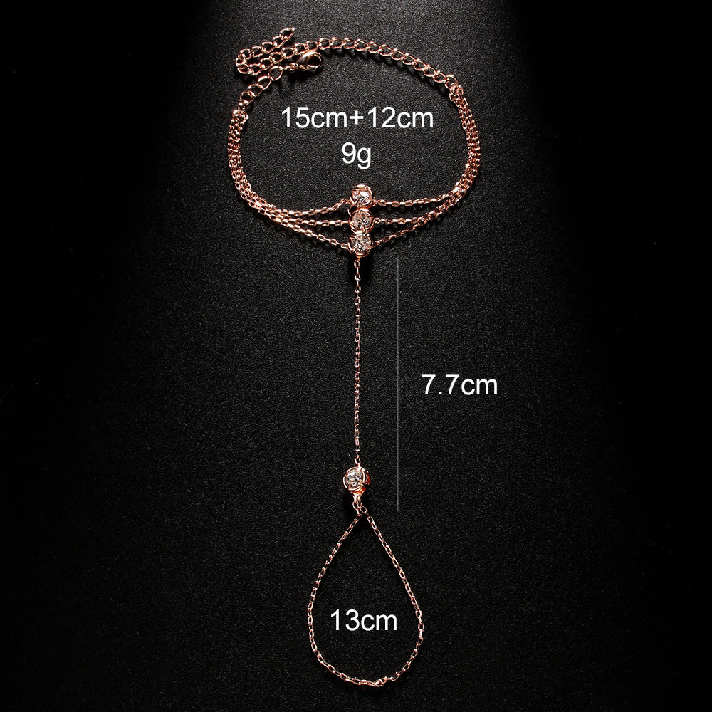 Women’s Gold Hand Chain Bracelet Crystal Finger Jewelry for Weddings