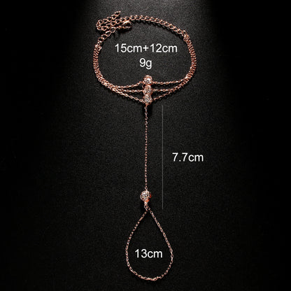 Women’s Gold Hand Chain Bracelet Crystal Finger Jewelry for Weddings