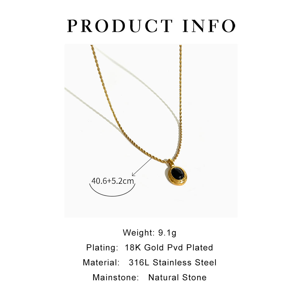 Peri'sbox Stainless Steel 18K Gold Pvd Plated Black White Gem Stone Oval Pendant on Twist Rope Chain Necklace Stacking Jewelry