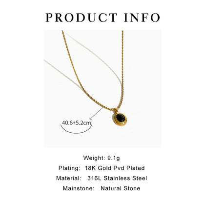 Peri'sbox Stainless Steel 18K Gold Pvd Plated Black White Gem Stone Oval Pendant on Twist Rope Chain Necklace Stacking Jewelry