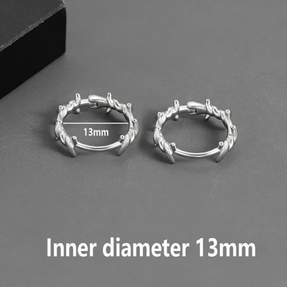 Punk Silver Color Thorns Hoops Earrings for Women Men Teens Ear Buckle New Fashion Trendy Party Jewelry Aesthetic Accessories