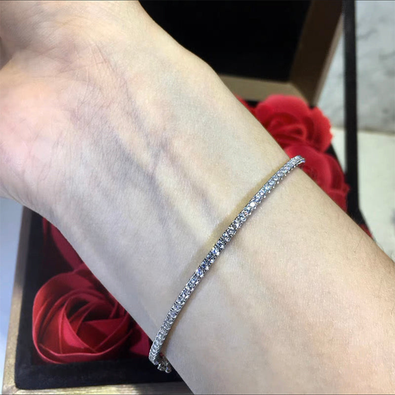 925 Sterling Silver Gold Diamond Bangle for Women Wedding Jewelry 6cm