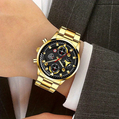 3pcs Set Luxury Mens Stainless Steel Watches Fashion Business Quartz Wristwatch Casual Sports Watch Bracelet Necklace