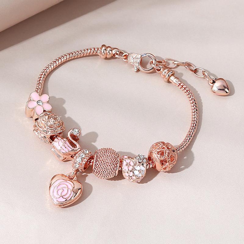 Minimalist Oil Drip Rose Heart Bead Bracelet Fashion Swan Lantern Jewelry