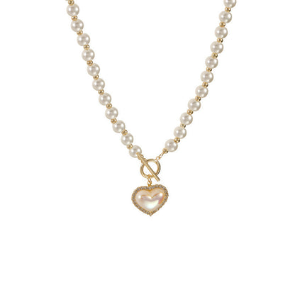 Korean Elegant Big White Imitation Pearl Bead Necklace for Women Heart Shaped Necklace Sweet Wedding Party Jewelry Girls Gifts