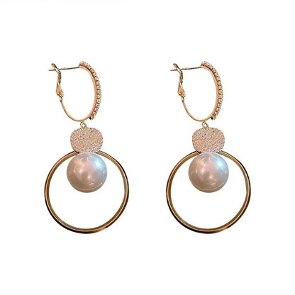 Korean Oversized White Pearl Drop Earrings Bohemian Zircon Jewelry