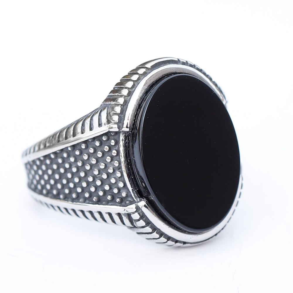 Retro Geometric Black Zircon Ring for Men Anniversary & Wedding Jewelry