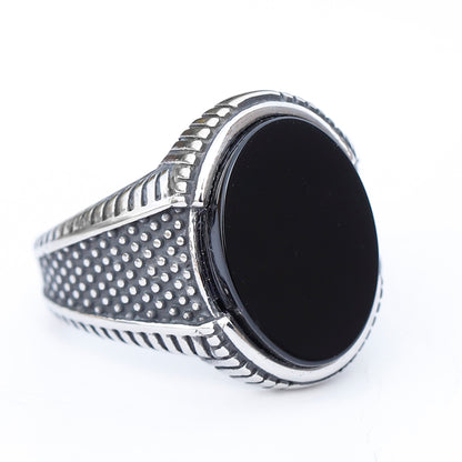 Retro Geometric Black Zircon Ring for Men Anniversary & Wedding Jewelry