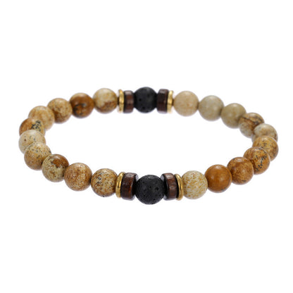 Volcanic Stone Lava Bracelet Wooden Beads Tibetan Buddha Jewelry