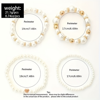 Pearl Love Bracelet Set 4-Piece Elegant Women’s Jewelry