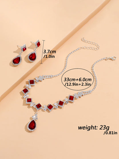 3-Piece Women's Geometric Droplet Earrings and Necklace Set Wedding Party