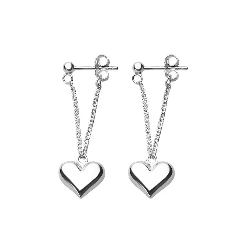 925 Sterling Silver Heart Chain Earrings Women’s Allergy-Free Jewelry