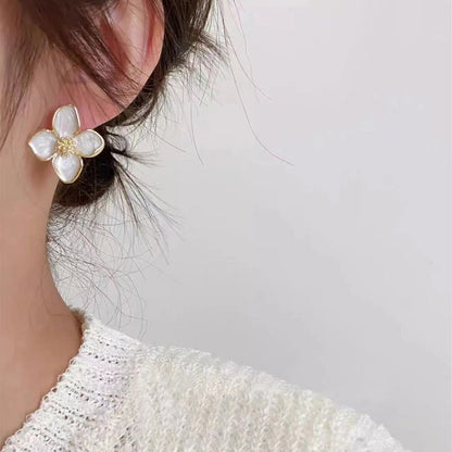 Hibiscus Dropped Glaze Flower Stud Earrings for Women Girl French Ins Vintage 2025 Fashion Korean Wedding Romantic Jewelry Gifts