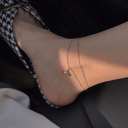 925 Sterling Silver Fishtail Double-Layer Anklet Jewelry for Women