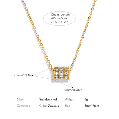 UHBINYCA Popular Stainless Steel Cylinder Pendant Necklace for Women Shiny Zirconia Collar Jewelry Romantic Girlfriend Gift