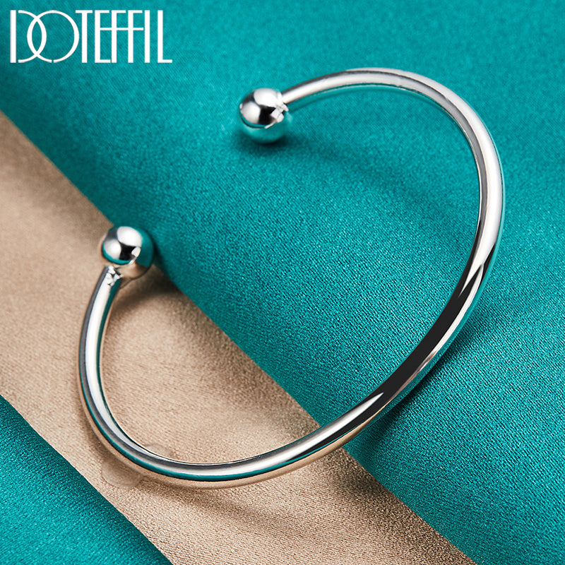 DOTEFFIL 925 Silver 4mm Bead Bracelet Bangle for Men and Women