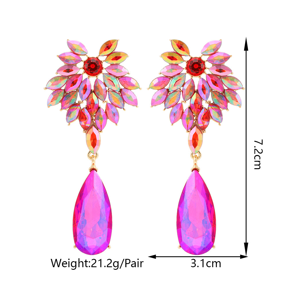 Elegant Leaf Teardrop Earrings Sparkly Crystal Dangle Jewelry for Women