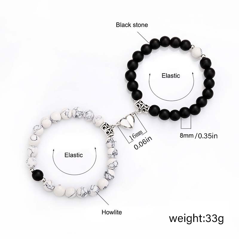 2PCS Couple Bracelets Magnetic Heart Natural Stone Jewelry